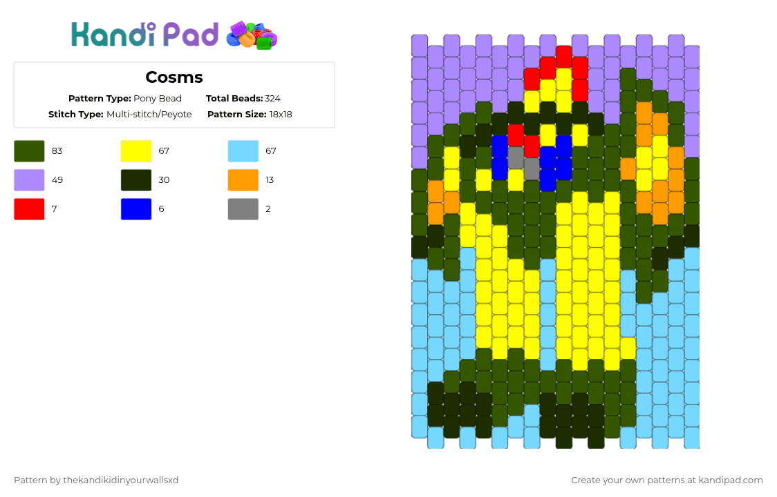 Cosms - Pony Bead Pattern by thekandikidinyourwallsxd on Kandi Pad - gold, light blue, pink, yellow