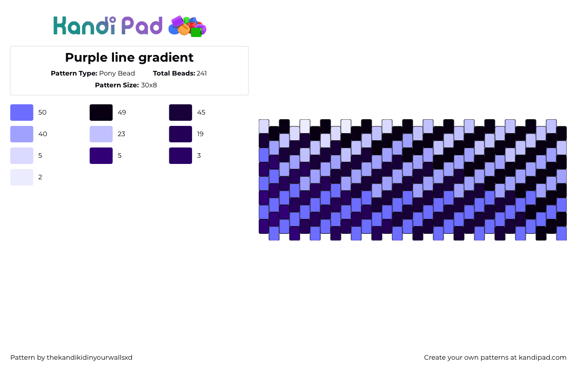 Purple line gradient - Pony Bead Pattern by thekandikidinyourwallsxd on Kandi Pad - gradient,diagonal,stripes,cuff,pastel,dark,purple