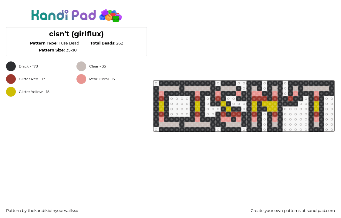 cisn\'t (girlflux) - Fuse Bead Pattern by thekandikidinyourwallsxd on Kandi Pad - cisnt,girlflux,pride,text,gray,yellow