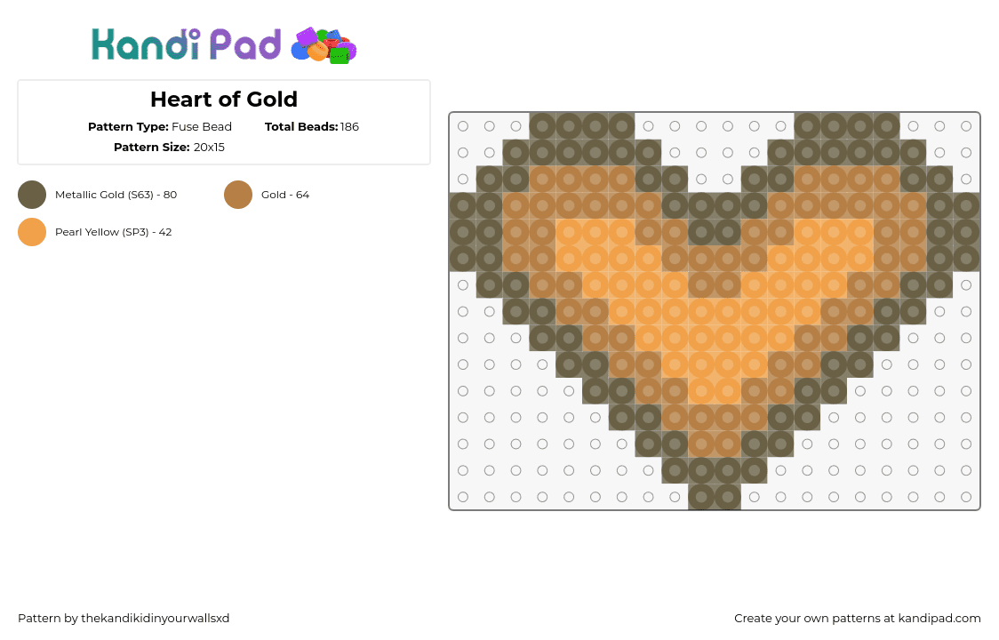 Heart of Gold - Fuse Bead Pattern by thekandikidinyourwallsxd on Kandi Pad - heart,love,charm,valentine,tan,orange