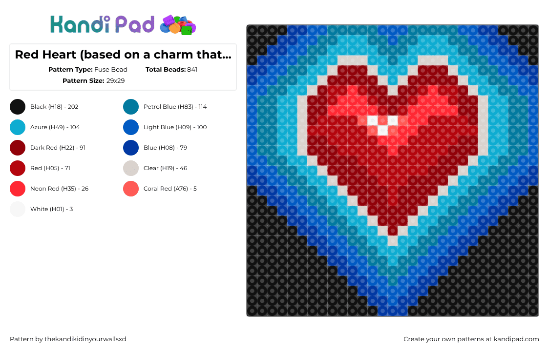 Red Heart (based on a charm that I have) - Fuse Bead Pattern by thekandikidinyourwallsxd on Kandi Pad - red,blue
