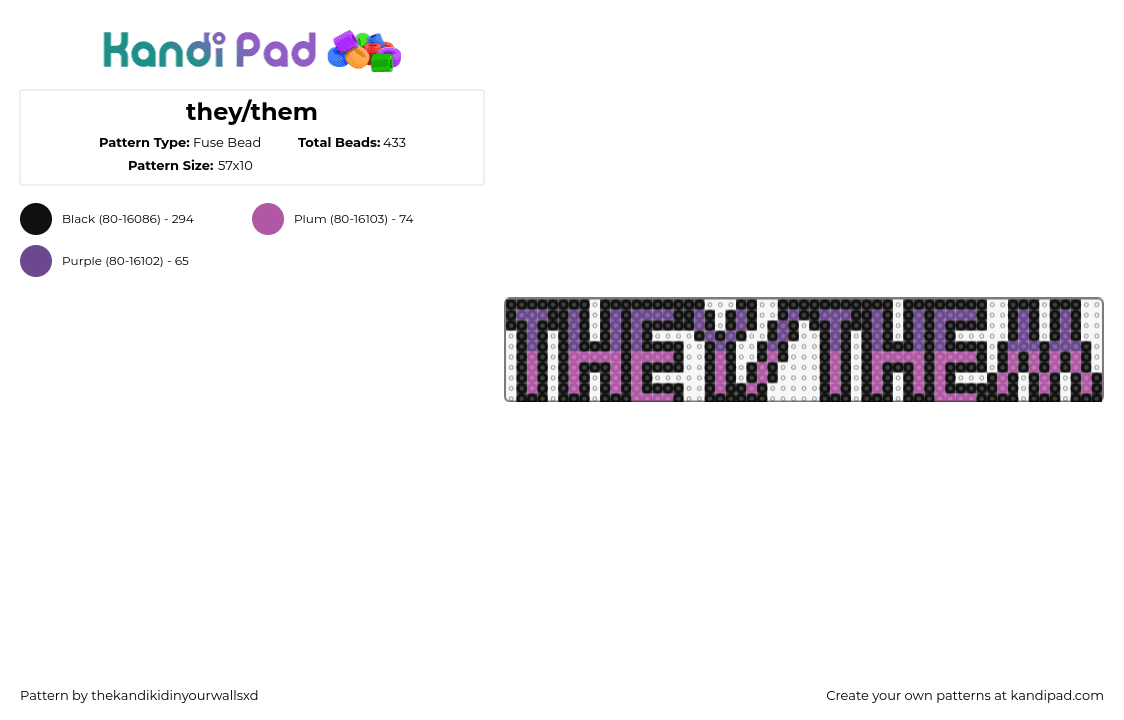 they/them - Fuse Bead Pattern by thekandikidinyourwallsxd on Kandi Pad - they,them,pronouns,text,sign,pride,purple