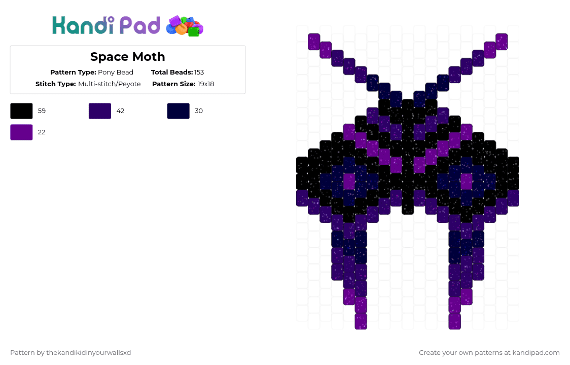 Space Moth - Pony Bead Pattern by thekandikidinyourwallsxd on Kandi Pad - purple,black