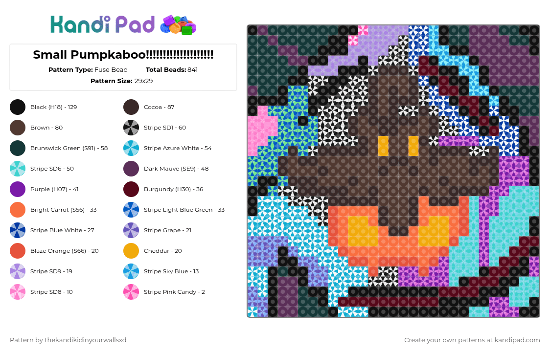 Small Pumpkaboo!!!!!!!!!!!!!!!!!!!! - Fuse Bead Pattern by thekandikidinyourwallsxd on Kandi Pad - brown, light blue, pink