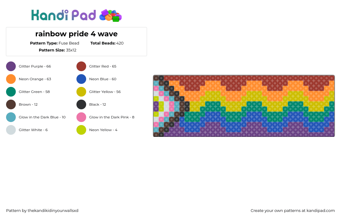 rainbow pride 4 wave - Fuse Bead Pattern by thekandikidinyourwallsxd on Kandi Pad - progress,pride,rainbow,wave,zig zag,colorful