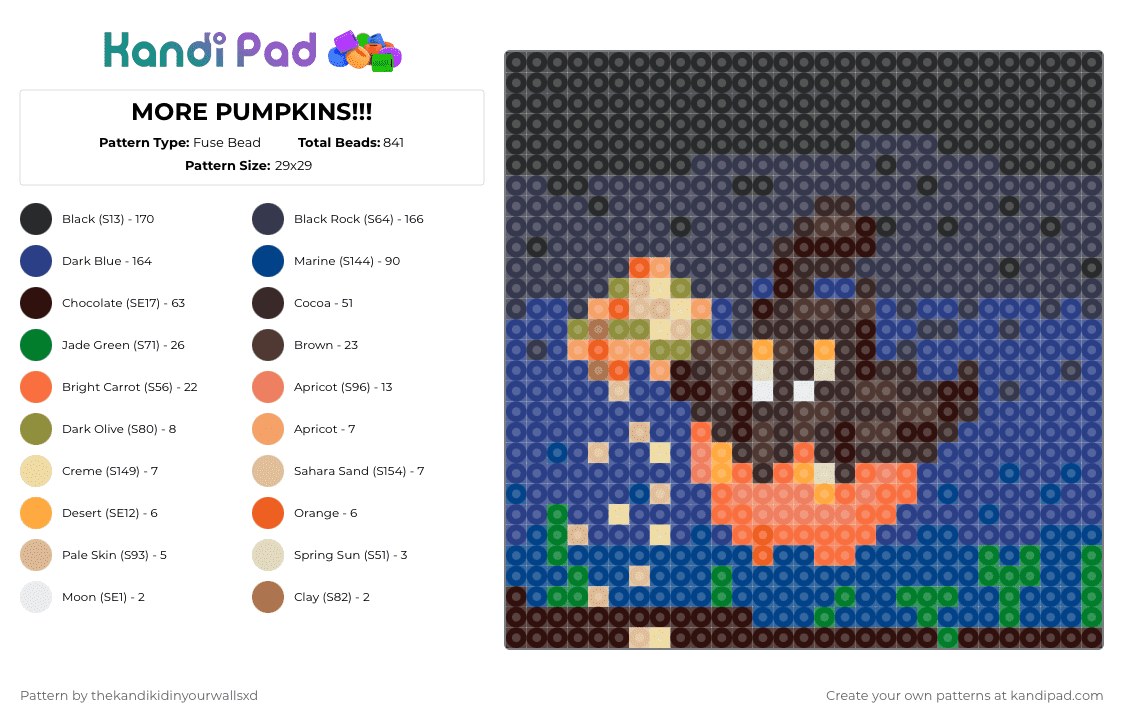 MORE PUMPKINS!!! - Fuse Bead Pattern by thekandikidinyourwallsxd on Kandi Pad - blue, brown, cotdseeds, purple