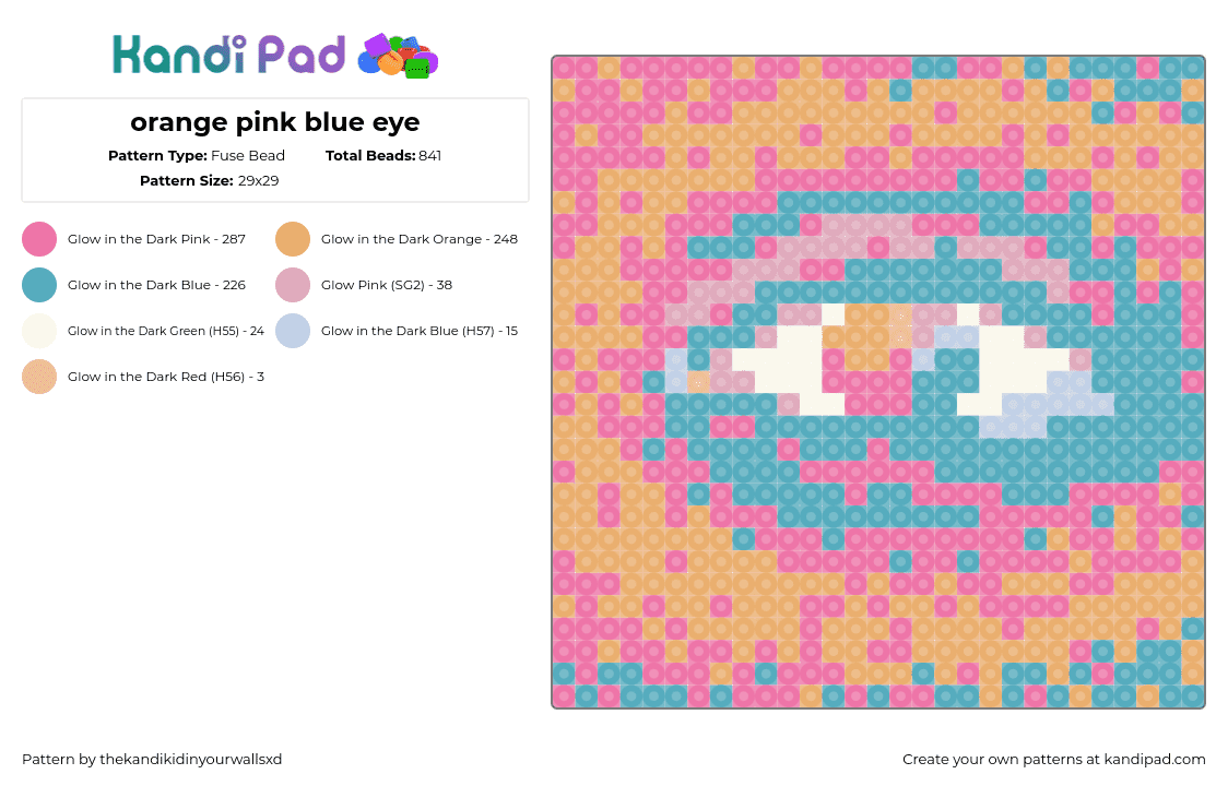 orange pink blue eye - Fuse Bead Pattern by thekandikidinyourwallsxd on Kandi Pad - eye,pastel,panel,orange,pink,teal