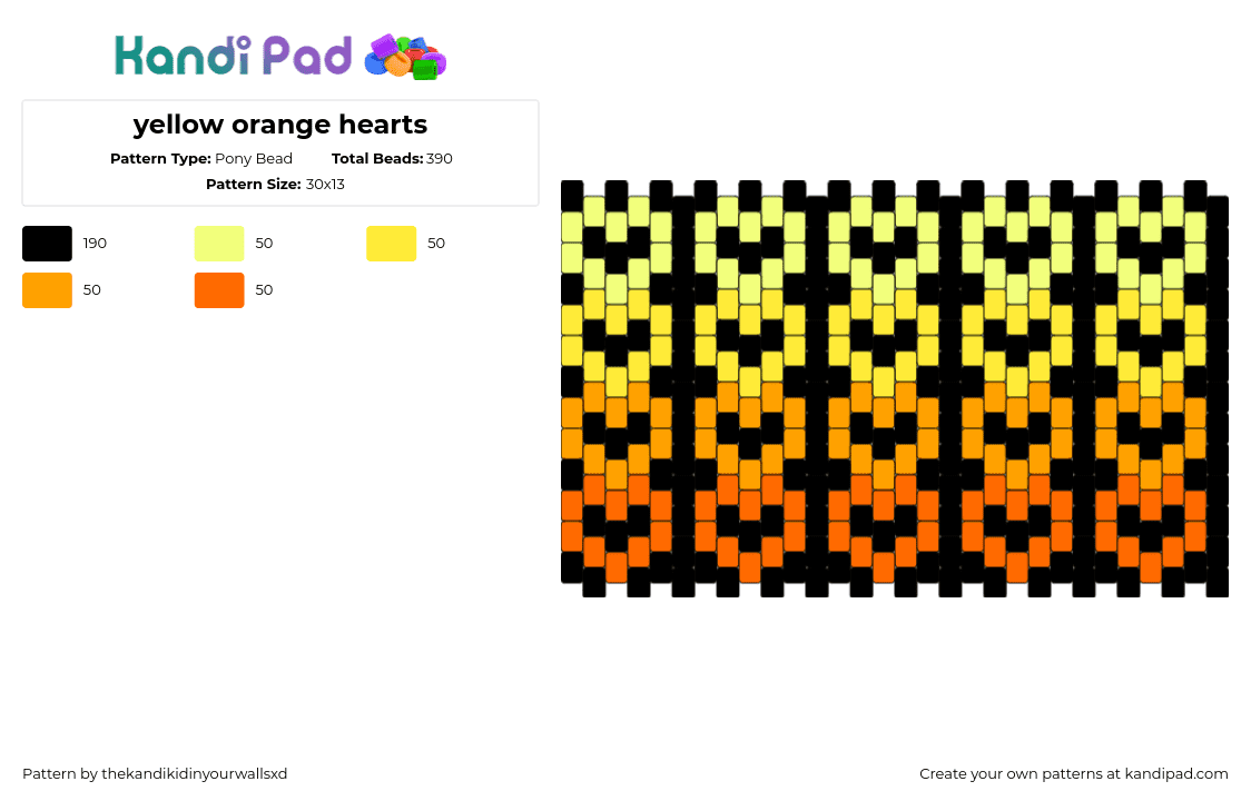 yellow orange hearts - Pony Bead Pattern by thekandikidinyourwallsxd on Kandi Pad - 