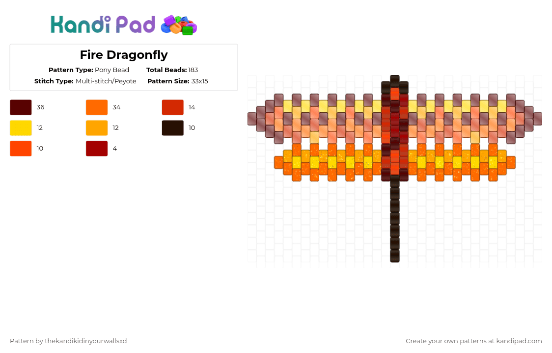 Fire Dragonfly - Pony Bead Pattern by thekandikidinyourwallsxd on Kandi Pad - brown,orange