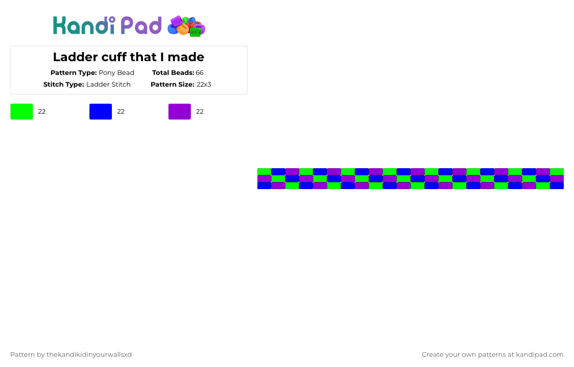 Ladder cuff that I made - Pony Bead Pattern by thekandikidinyourwallsxd on Kandi Pad - green,purple