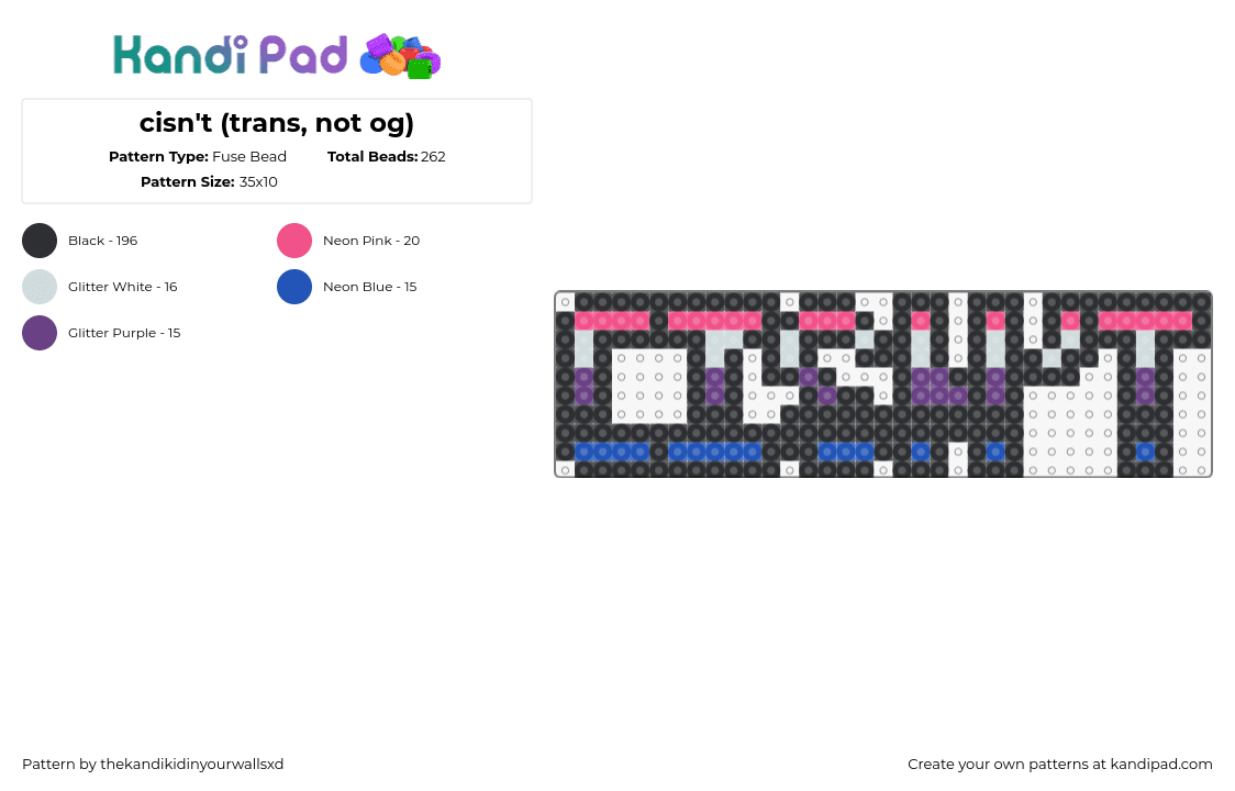 cisn\'t (genderfulid, not og) - Fuse Bead Pattern by thekandikidinyourwallsxd on Kandi Pad - cisnt,genderfluid,pride,text,pink,purple,blue