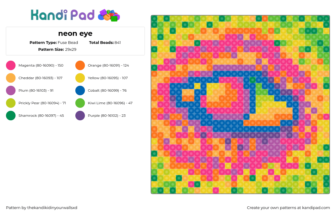 neon eye - Fuse Bead Pattern by thekandikidinyourwallsxd on Kandi Pad - eye,neon,colorful,panel,psychedelic,pink,yellow,green