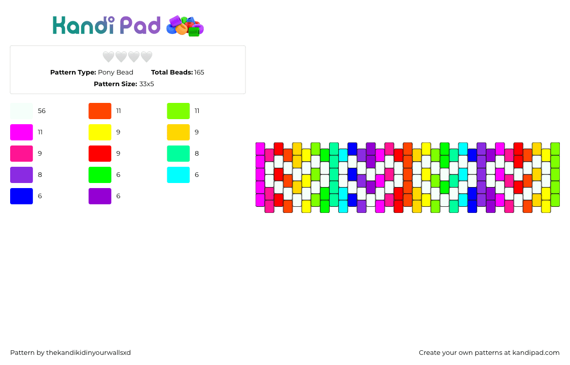 🤍🤍🤍🤍 - Pony Bead Pattern by thekandikidinyourwallsxd on Kandi Pad - hearts,repeating,rainbow,cuff,white,green,pink