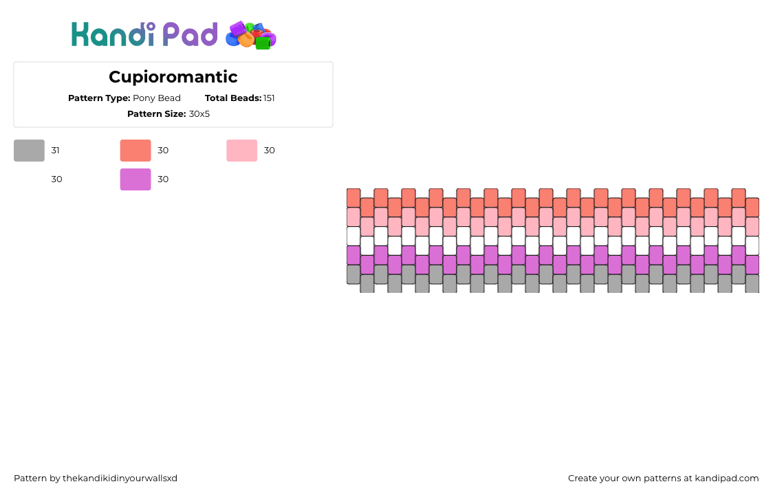 Cupioromantic - Pony Bead Pattern by thekandikidinyourwallsxd on Kandi Pad - cupioromantic,pride,bracelet,cuff,orange,pink,purple,gray