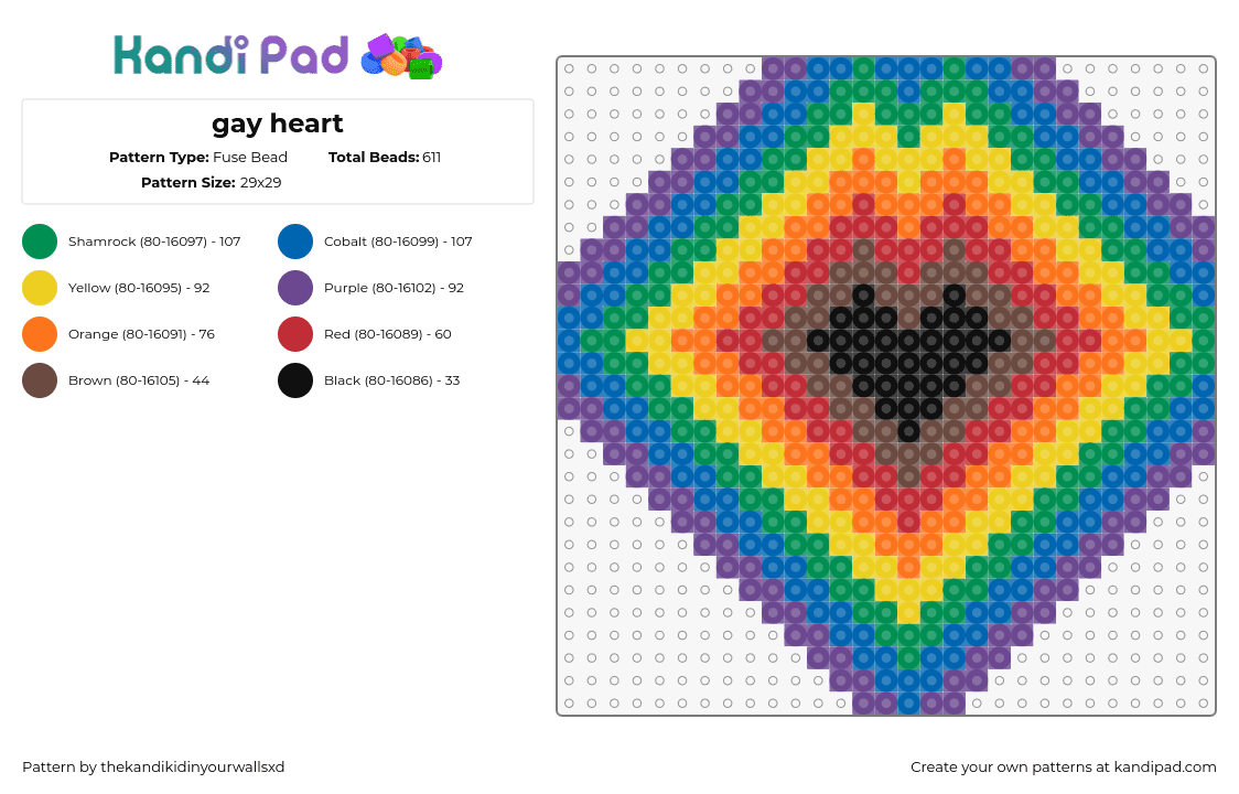 gay heart - Fuse Bead Pattern by thekandikidinyourwallsxd on Kandi Pad - gay,heart,rainbow,pride,trippy,yellow,blue