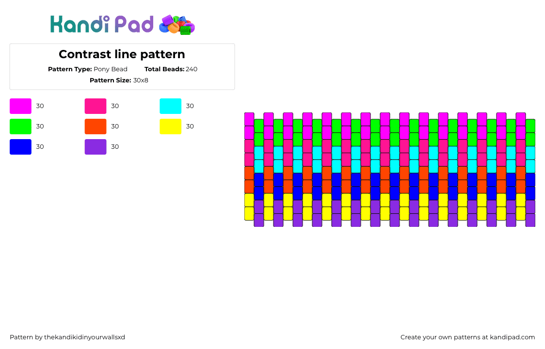 Contrast line pattern - Pony Bead Pattern by thekandikidinyourwallsxd on Kandi Pad - bright,stripes,colorful,neon,cuff