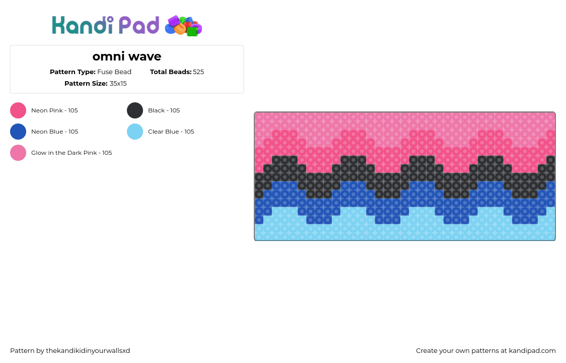 omni wave - Fuse Bead Pattern by thekandikidinyourwallsxd on Kandi Pad - omnisexual,pride,wave,zig zag,pink,blue,light blue