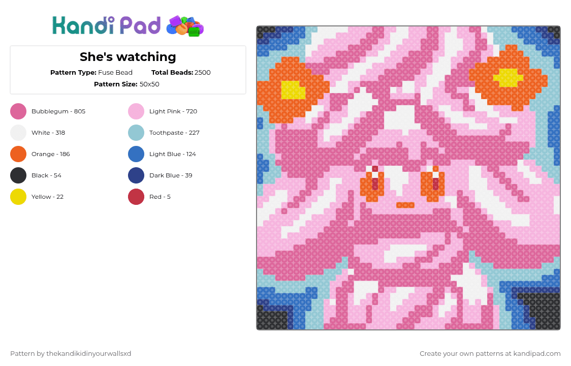 She\'s watching - Fuse Bead Pattern by thekandikidinyourwallsxd on Kandi Pad - pink