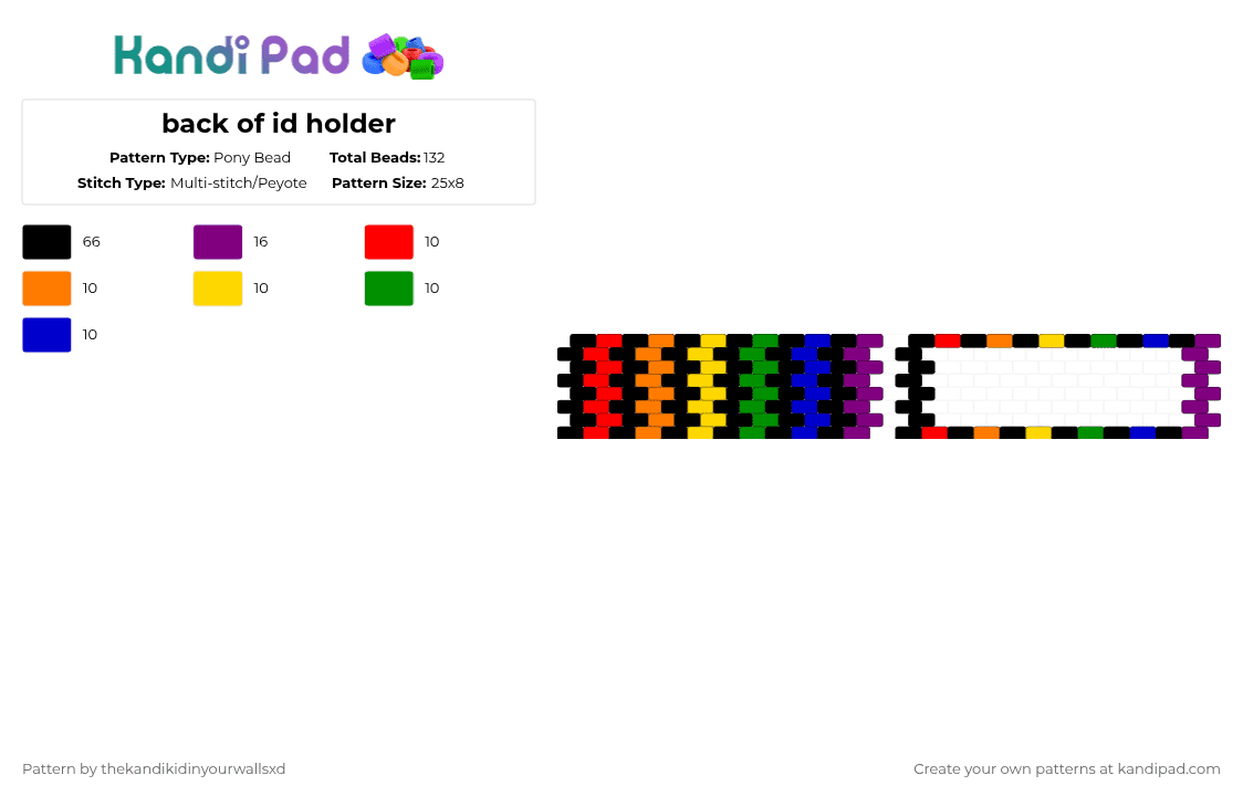 back and front of id holder - Pony Bead Pattern by thekandikidinyourwallsxd on Kandi Pad - black,pink