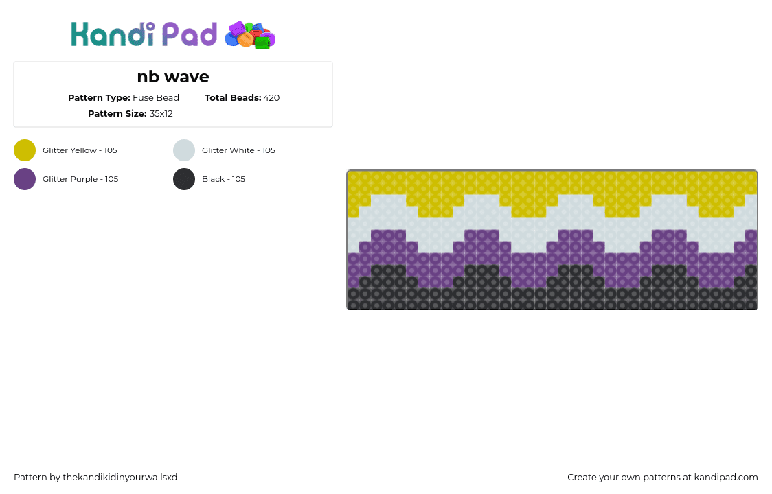 nb wave - Fuse Bead Pattern by thekandikidinyourwallsxd on Kandi Pad - nobinary,pride,wave,zig zag,yellow,purple