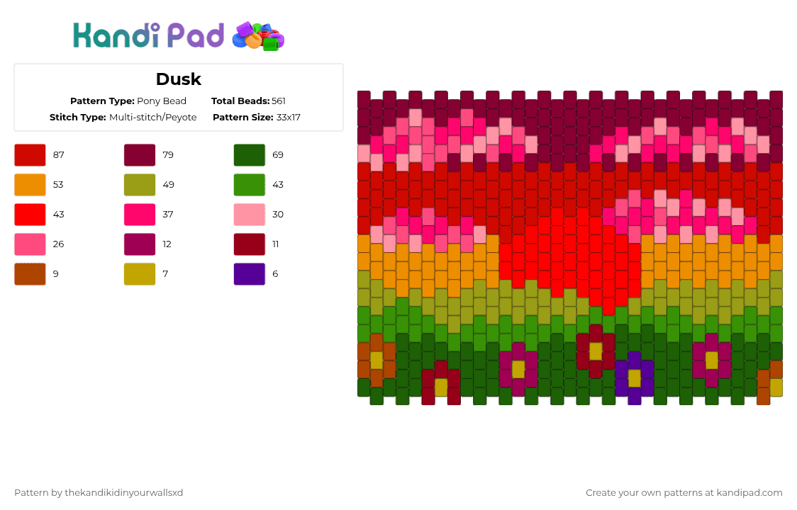 Dusk - Pony Bead Pattern by thekandikidinyourwallsxd on Kandi Pad - red,green,brown