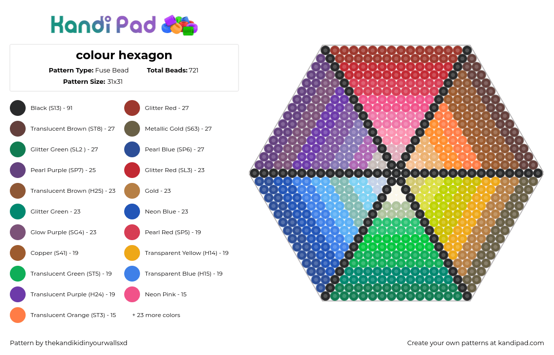 colour hexagon - Fuse Bead Pattern by thekandikidinyourwallsxd on Kandi Pad - gradient,hexagon,geometric,light,colorful,rainbow,purple,red,yellow,green,blue