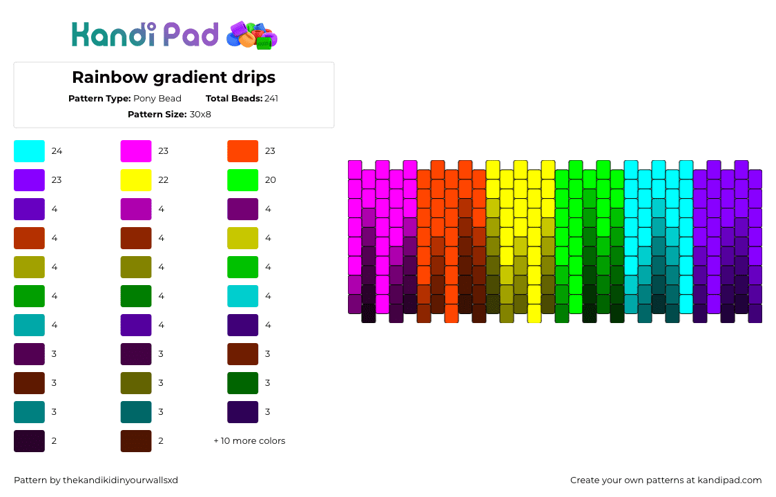 Rainbow gradient drips - Pony Bead Pattern by thekandikidinyourwallsxd on Kandi Pad - rainbow,gradient,melting,colorful,cuff