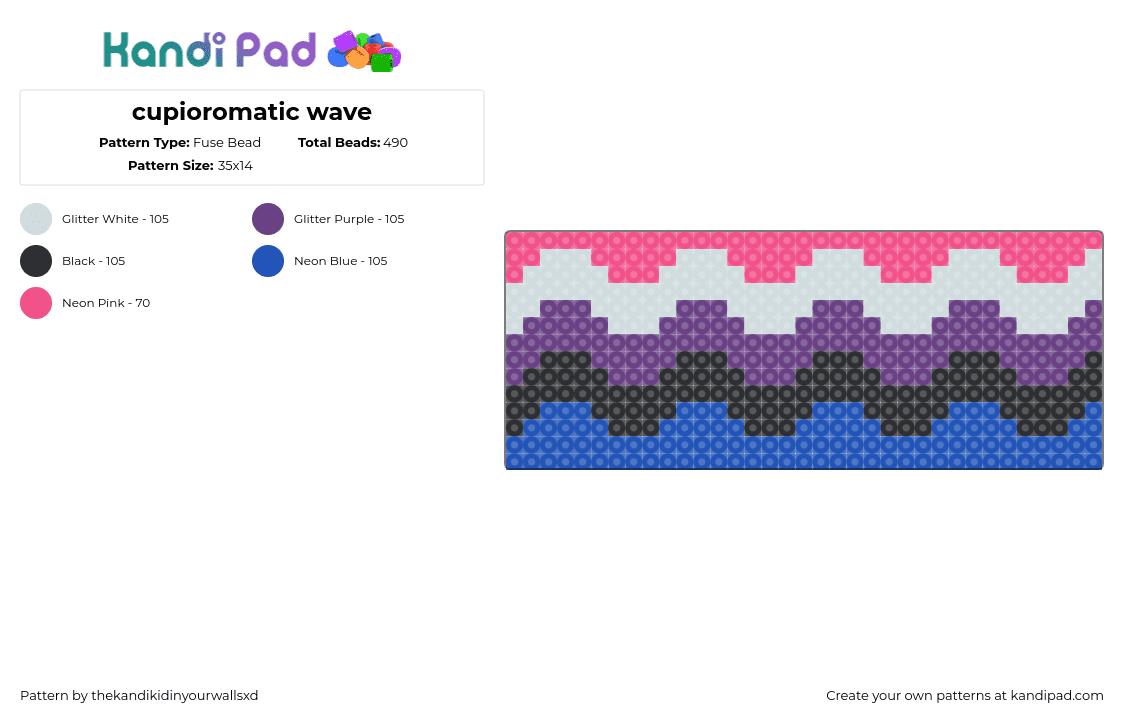 genderfulid wave - Fuse Bead Pattern by thekandikidinyourwallsxd on Kandi Pad - genderfluid,pride,wave,zig zag,pink,purple,blue