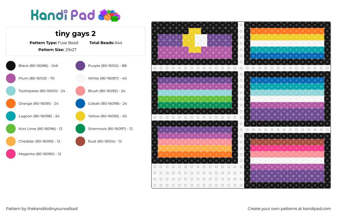 tiny gays 2 - Fuse Bead Pattern by thekandikidinyourwallsxd on Kandi Pad - pride,flags,charms,community,support,simple,colorful,purple,teal,orange