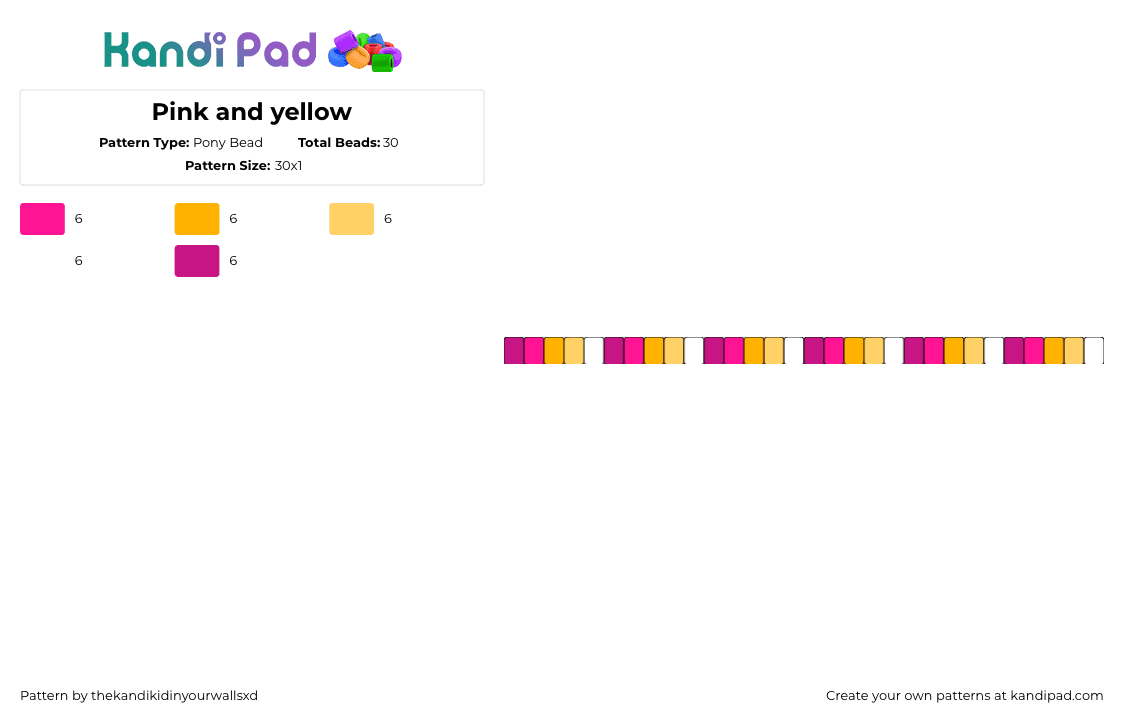 Pink and yellow - Pony Bead Pattern by thekandikidinyourwallsxd on Kandi Pad - summer,sunset,sherbet,single,bracelet,pink,yellow