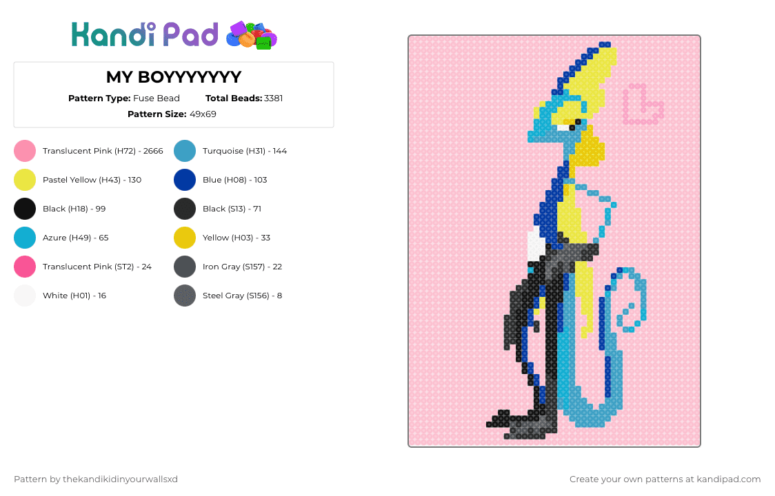 MY BOYYYYYYY - Fuse Bead Pattern by thekandikidinyourwallsxd on Kandi Pad - pink