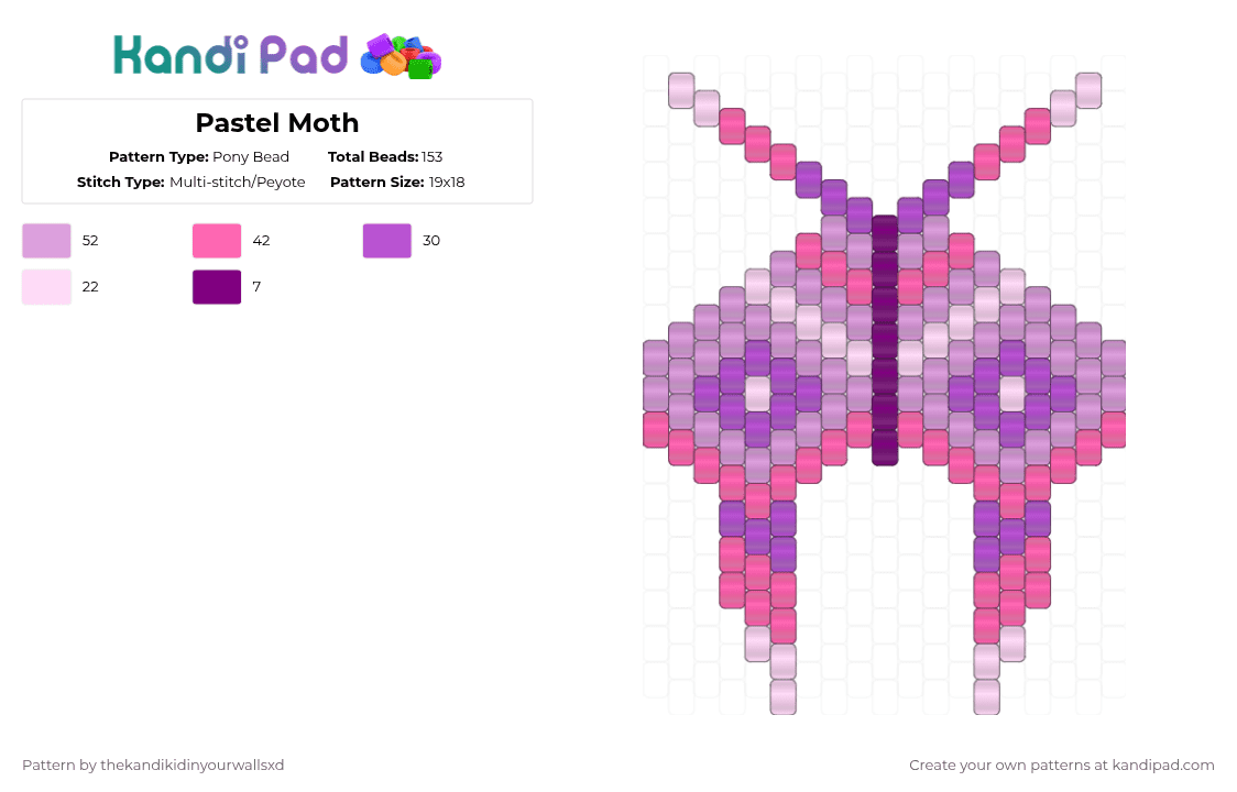 Pastel Moth - Pony Bead Pattern by thekandikidinyourwallsxd on Kandi Pad - pink