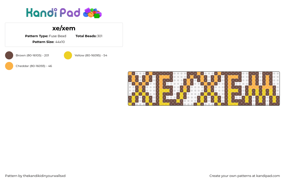 xe/xem - Fuse Bead Pattern by thekandikidinyourwallsxd on Kandi Pad - xe,xem,pronouns,text,sign,pride,yellow,orange