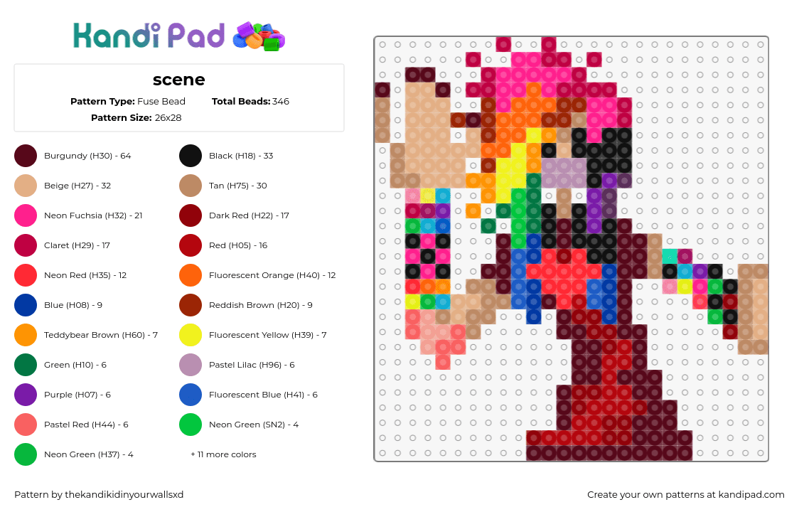 scene - Fuse Bead Pattern by thekandikidinyourwallsxd on Kandi Pad - scene,emo,character,colorful,kandi,red,pink,tan