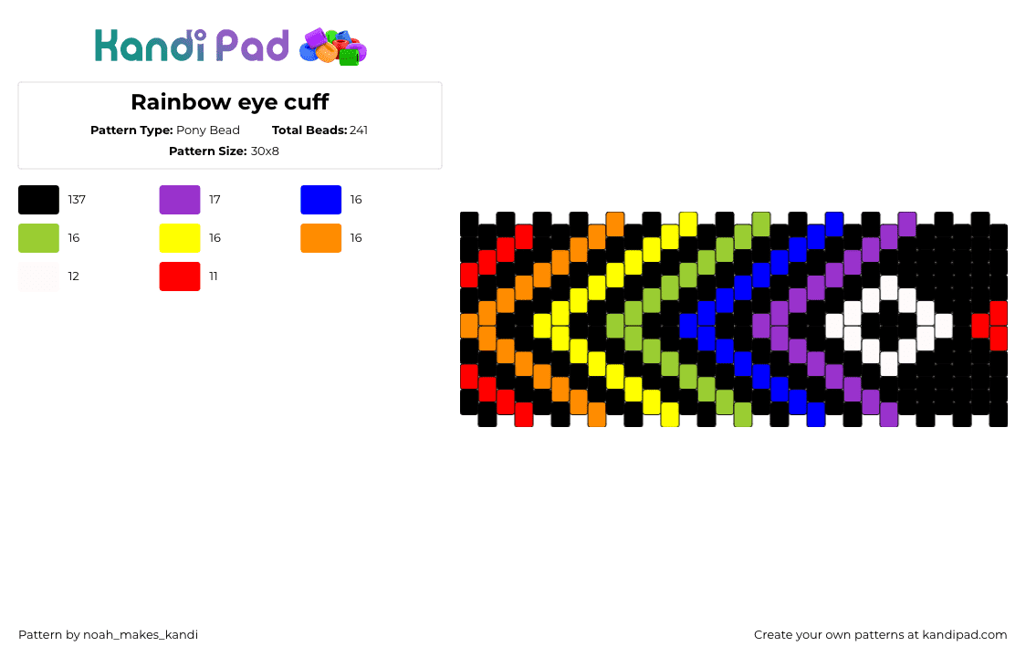 Rainbow eye cuff - Pony Bead Pattern by noah_makes_kandi on Kandi Pad - chevron,eye,dark,rainbow,cuff,black