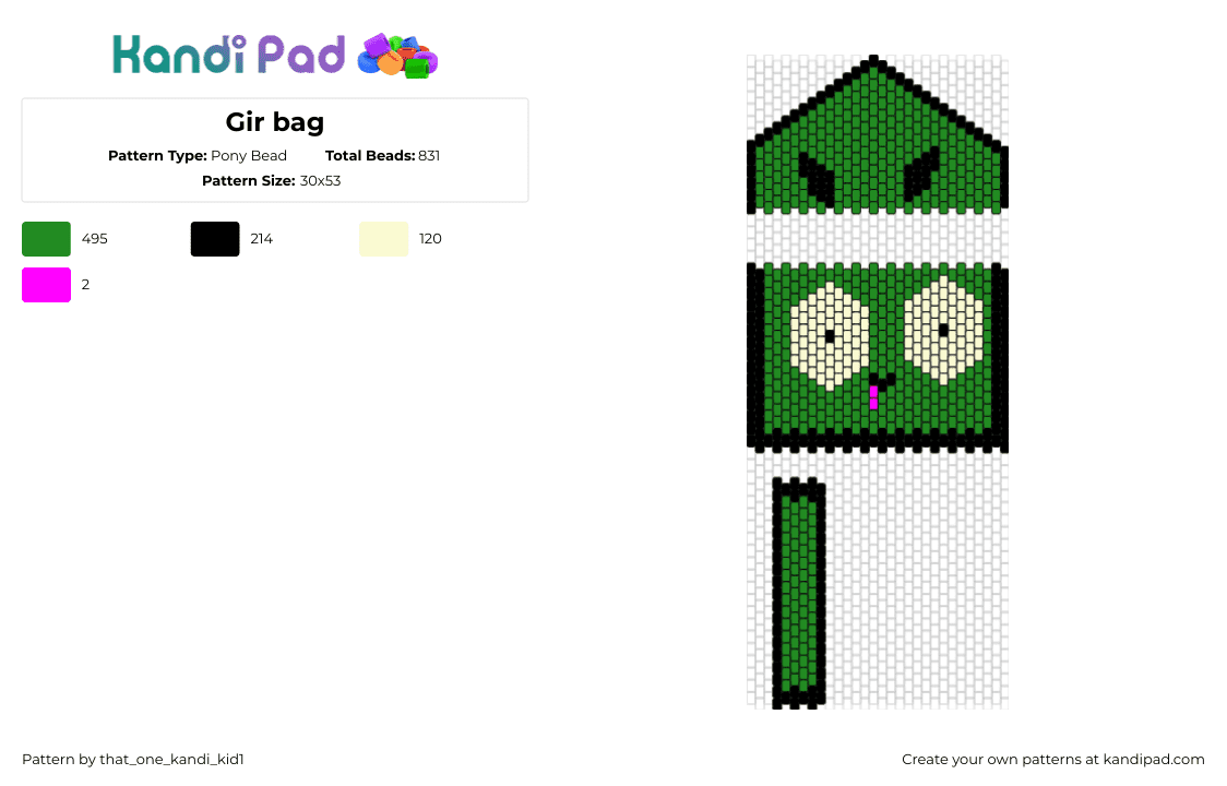 Gir bag - Pony Bead Pattern by that_one_kandi_kid1 on Kandi Pad - gir,invader zim,face,bag,cartoon,tv show,eyes,green