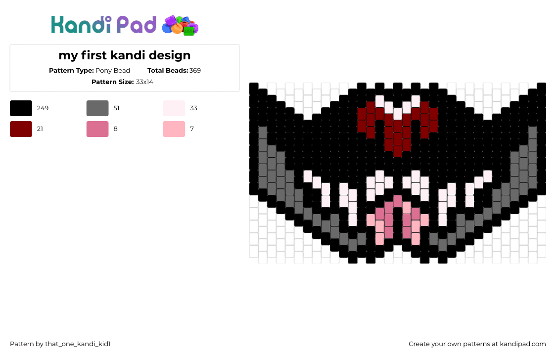 my first kandi design - Pony Bead Pattern by that_one_kandi_kid1 on Kandi Pad - furry,mouth,tongue,mask,nose,gray,black