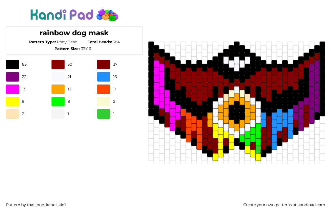 rainbow dog mask - Pony Bead Pattern by that_one_kandi_kid1 on Kandi Pad - eye,drippy,colorful,mask,red,orange