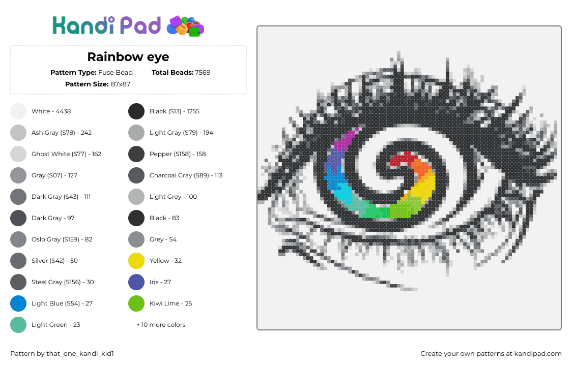 Rainbow eye - Fuse Bead Pattern by that_one_kandi_kid1 on Kandi Pad - eye,spiral,swirl,colorful,black,white