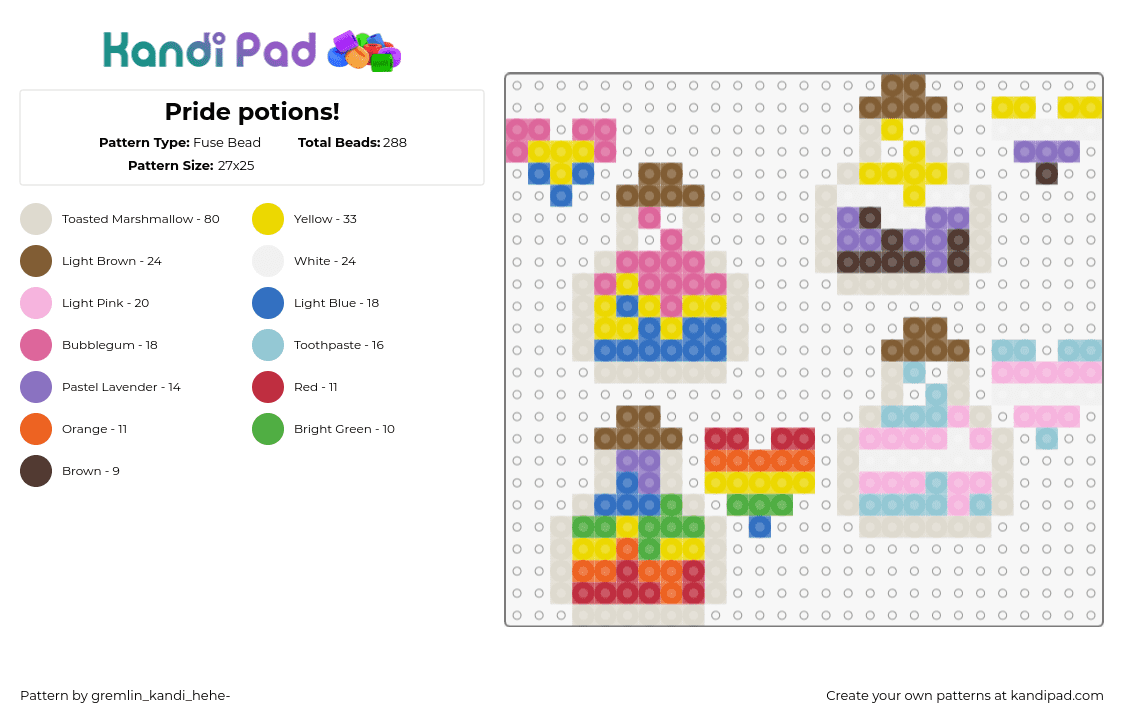 PRIDE POTIONS!!!!!!!!!! - Fuse Bead Pattern by gremlin_kandi_hehe- on Kandi Pad - pride,potions,colorful,pansexual,trans,nonbinary,pink,blue,purple