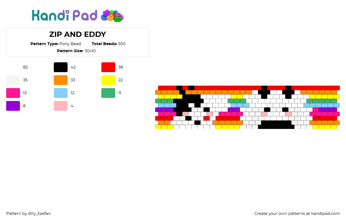 ZIP AND EDDY - Pony Bead Pattern by s1lly_fpefan on Kandi Pad - zip,edward,fpe,fundamental paper edu,colorful,anime,cuff,white,red