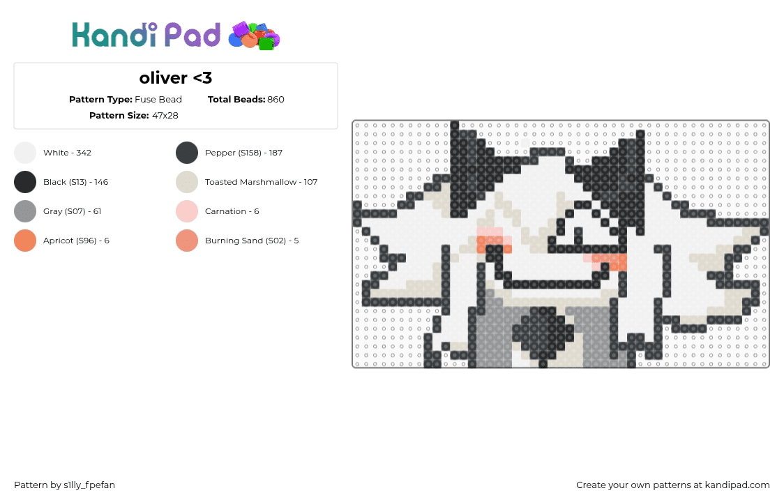 oliver fpe - Fuse Bead Pattern by s1lly_fpefan on Kandi Pad - oliver,fpe,fundamental paper education,character,anime,white,gray