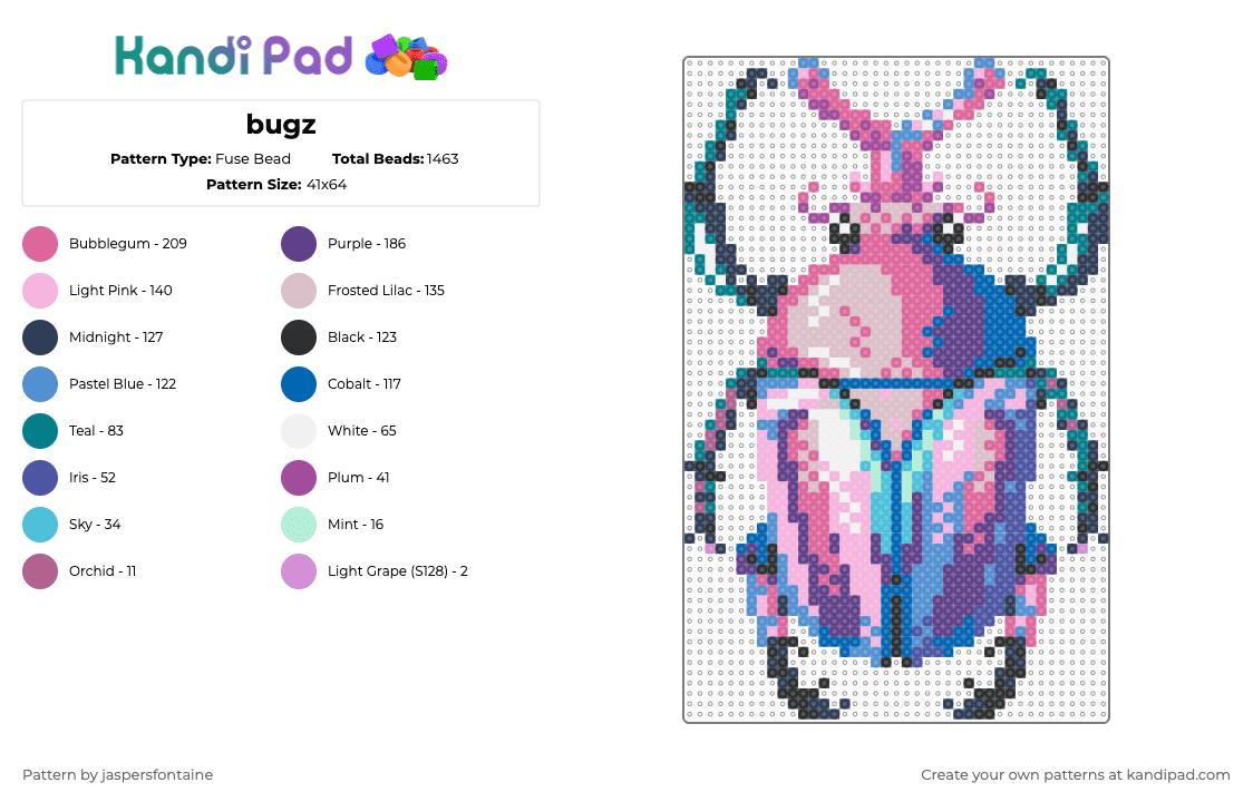bugz - Fuse Bead Pattern by jaspersfontaine on Kandi Pad - pink, purple
