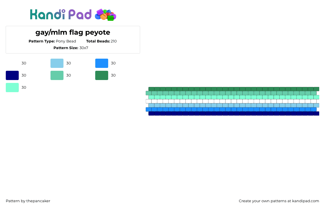 gay/mlm flag peyote - Pony Bead Pattern by thepancaker on Kandi Pad - mlm,gay,pride,bracelet,cuff,green,blue