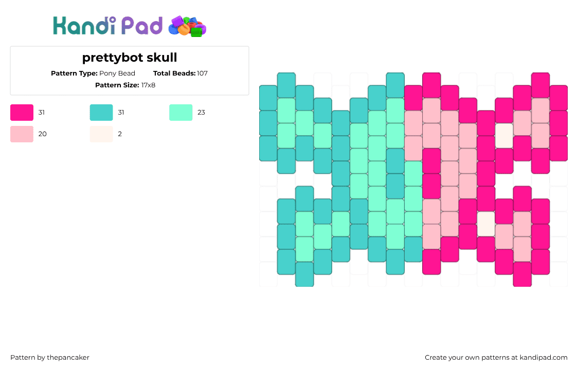 prettybot skull - Pony Bead Pattern by thepancaker on Kandi Pad - skull,crossbones,neone,charm,pink,teal