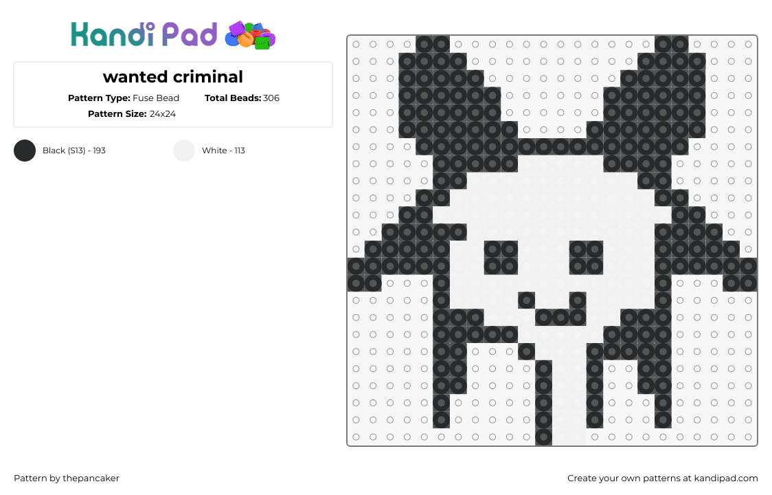 wanted criminal - Fuse Bead Pattern by thepancaker on Kandi Pad - sprunki,character,simple,face,white,black