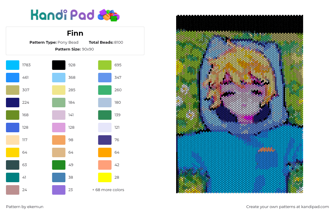Finn - Pony Bead Pattern by ekemun on Kandi Pad - finn,adventure time,cartoon,tv show,anime,blonde,blue,green