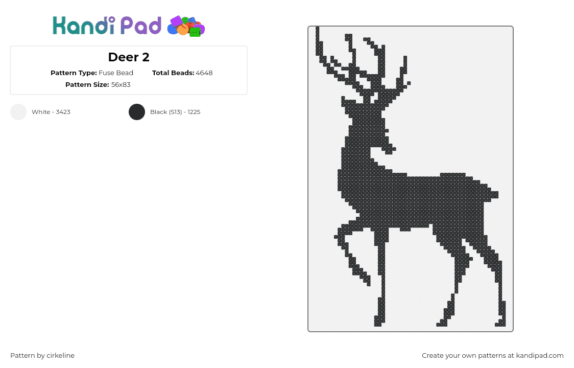 Deer 2 - Fuse Bead Pattern by cirkeline on Kandi Pad - deer,silhouette,animal,antlers,black