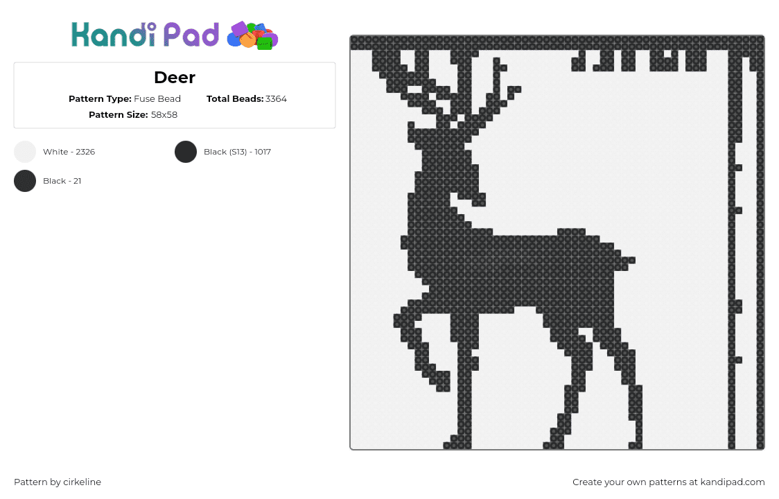 Deer - Fuse Bead Pattern by cirkeline on Kandi Pad - deer,silhouette,animal,antlers,buck,black