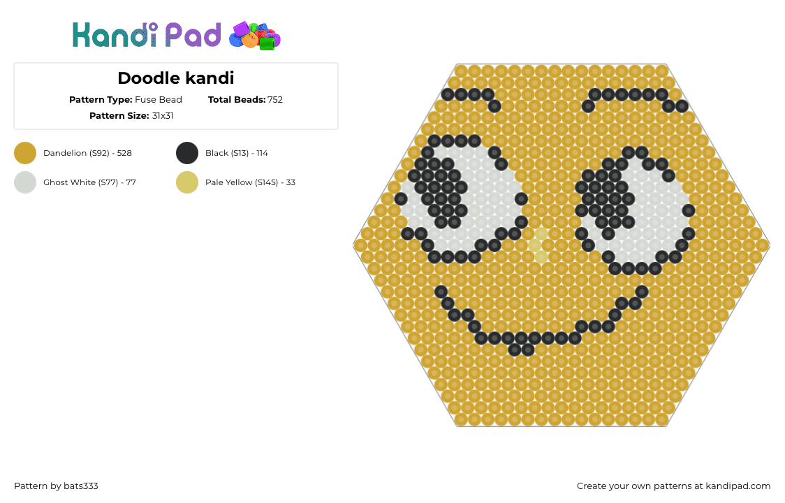 Doodle kandi - Fuse Bead Pattern by bats333 on Kandi Pad - doodle,face,smiley,eyes,hexagon,tan